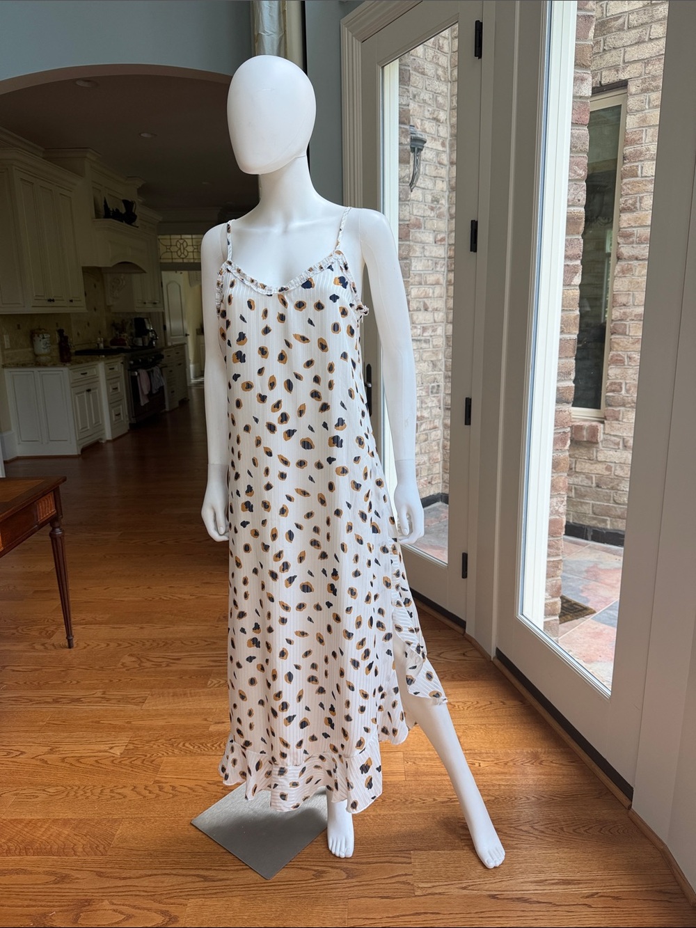 Generation K Leopard-Spot White Slip Maxi Dress with Ruffle Hem